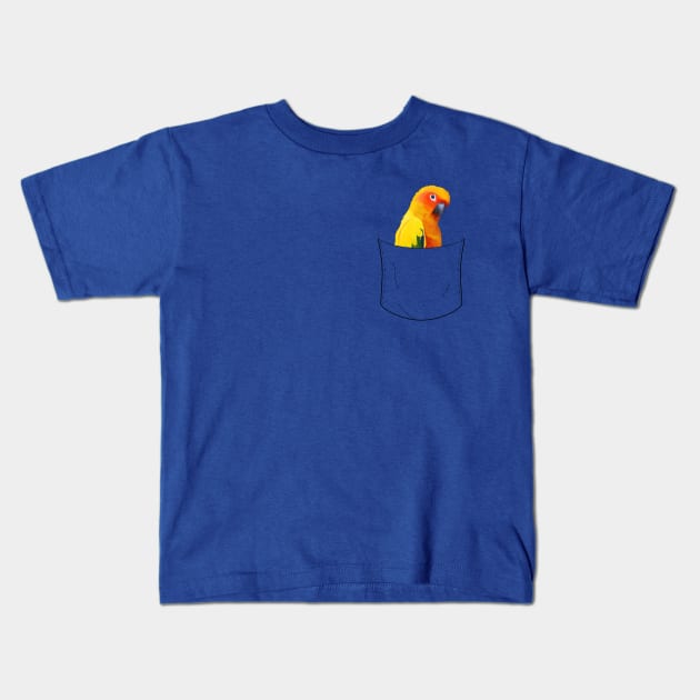 Sun Conure Parrot Pocket Pet Kids T-Shirt by Suneldesigns